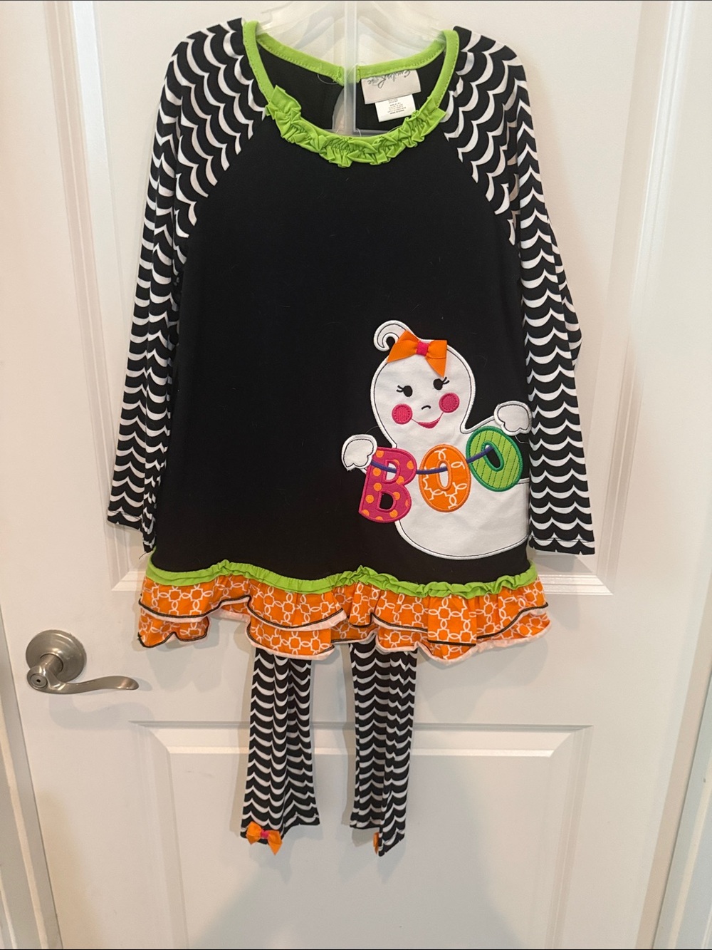 Emily Rose Black Green Orange Ghost "Boo" Halloween Kids Costume Dress Set